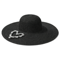 Straw Sun Hat w/ Rhinestone Heart Patch – Wide Brim Summer Beach Hat