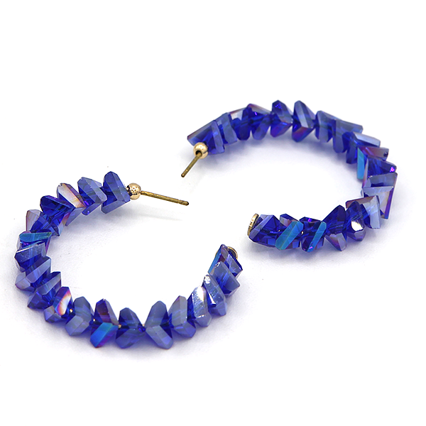 Crystal Glass Bead Hoop Earrings - C-Shaped Iridescent Statement