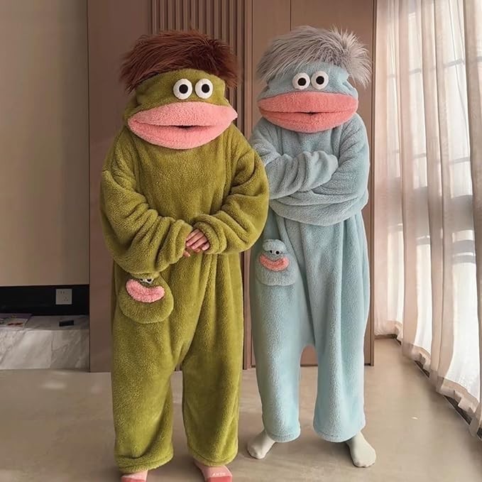 Blue Big Mouth Funny Adult  - Cozy Fleece Jumpsuit Sleepwear Gift