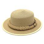 Straw Double C Band Boater Sun Hat – Wide Brim Summer Beach Sun Hat