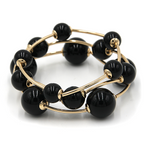 3pc Marble Orb Bead Stretch Bracelet Set Gold Tone Round Ball Bangles