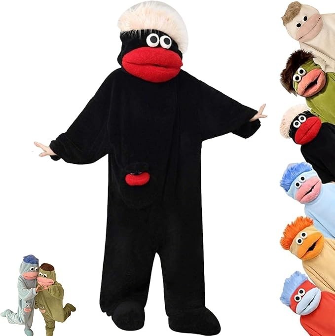 Black Big Mouth Funny Adult  - Cozy Fleece Jumpsuit Sleepwear Gift