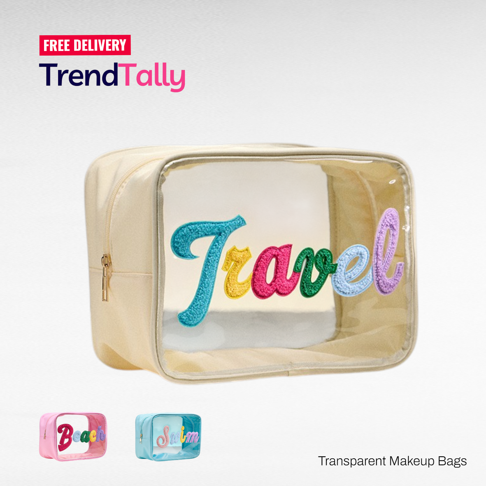 Transparent PVC Beach Makeup Bag Lettering Cosmetic Pouch Travel Organ