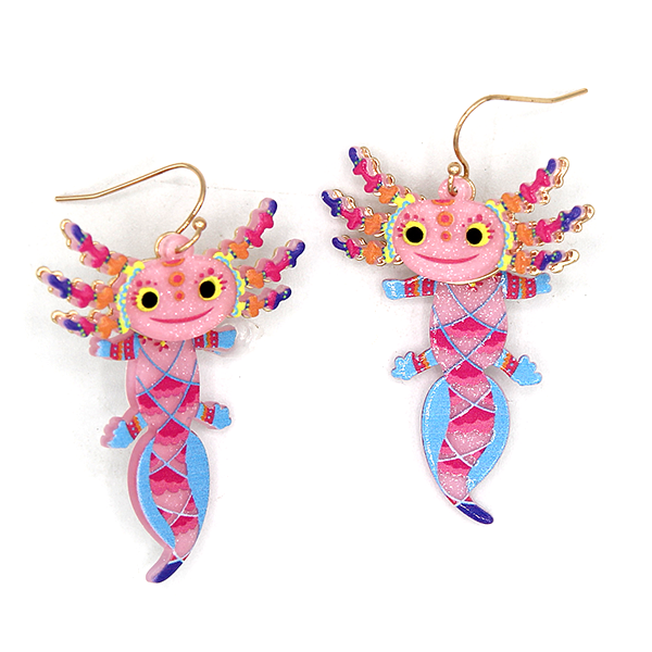 Glitter Resin Axolotl Earrings Cute Animal Dangle Earrings Kawaii Jewe