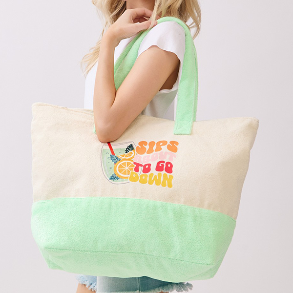 Toami Hello Summer Terry Tote Bag Beach Shopper Yellow Blue Pink Green