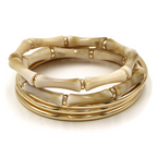 5Pc Gold Bamboo Bangle Bracelet Set Link Style Black Brown Beige Stack