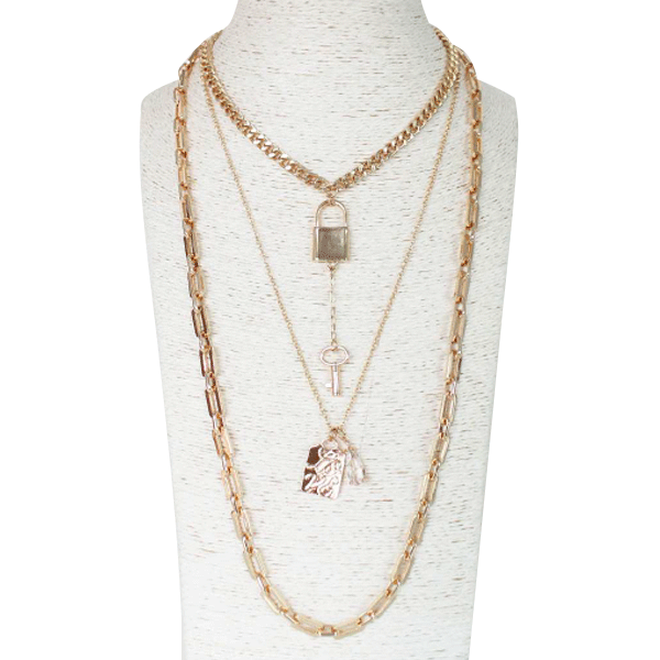Garden Party 3-Strand Layered Necklace Gold Silver Mixed Metal Lock Lo