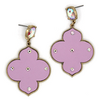 Quatrefoil Drop Leather Red Earrings – Rhinestone Accent, Trendy Sta