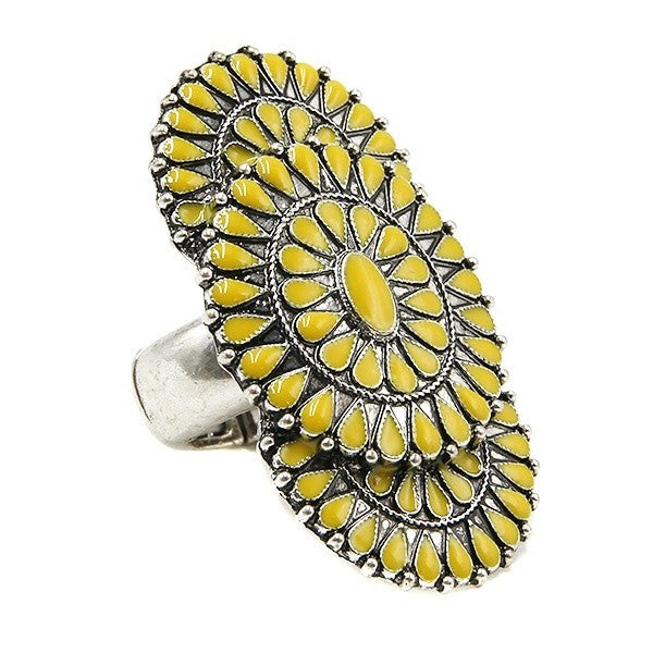Treasure Navajo Stone Concho Ring Western Boho Statement Adjustable Je