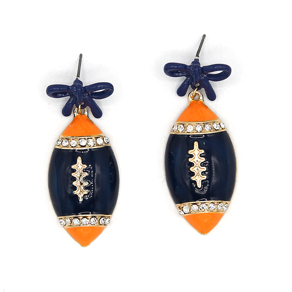 Enamel Football Bow Drop Earrings Gameday Sports Fan Jewelry Tailgate