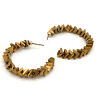 Crystal Glass Bead Hoop Earrings - C-Shaped Iridescent Statement