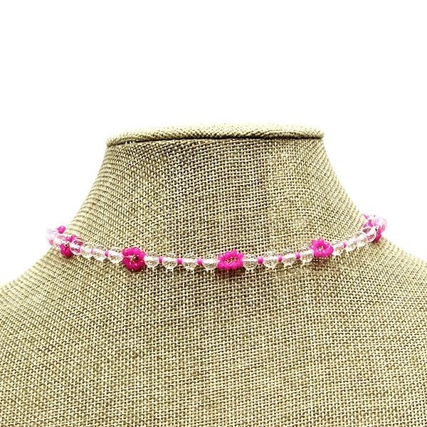 Frenzy Floral Clear Bead Choker Necklace Transparent Beaded Fashion Je