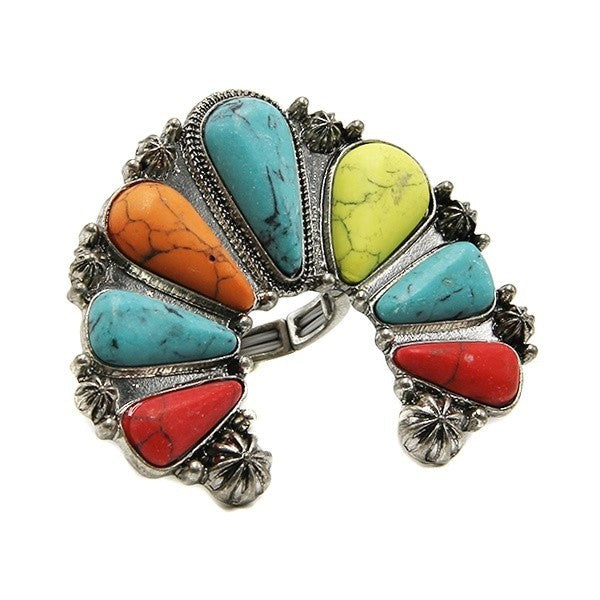 Treasure Navajo Arc Stone Stretch Ring Boho Southwestern Statement Jew