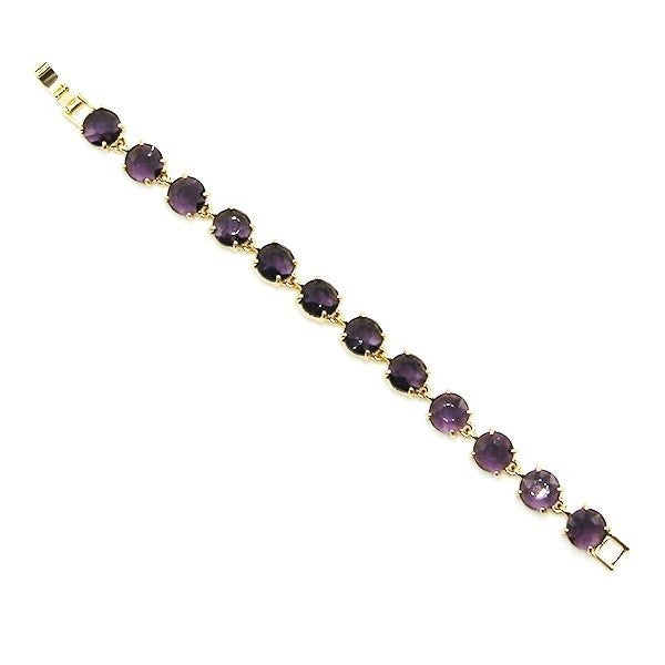 CNC Square Back Gemstone Link Bracelet Purple Stones Silver Tone Fashi