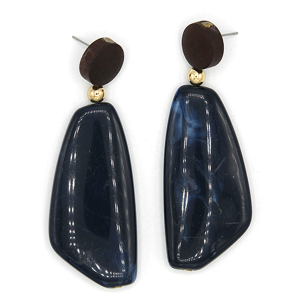 Handcrafted Wood Resin Drop Earrings Glossy Marble Style Geometric Dan