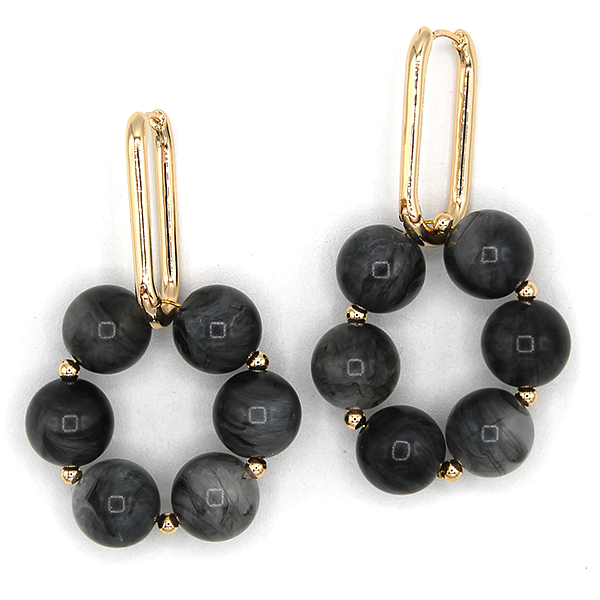 Boho Floral Marble Hoop Earrings Post Stud Geometric Flow