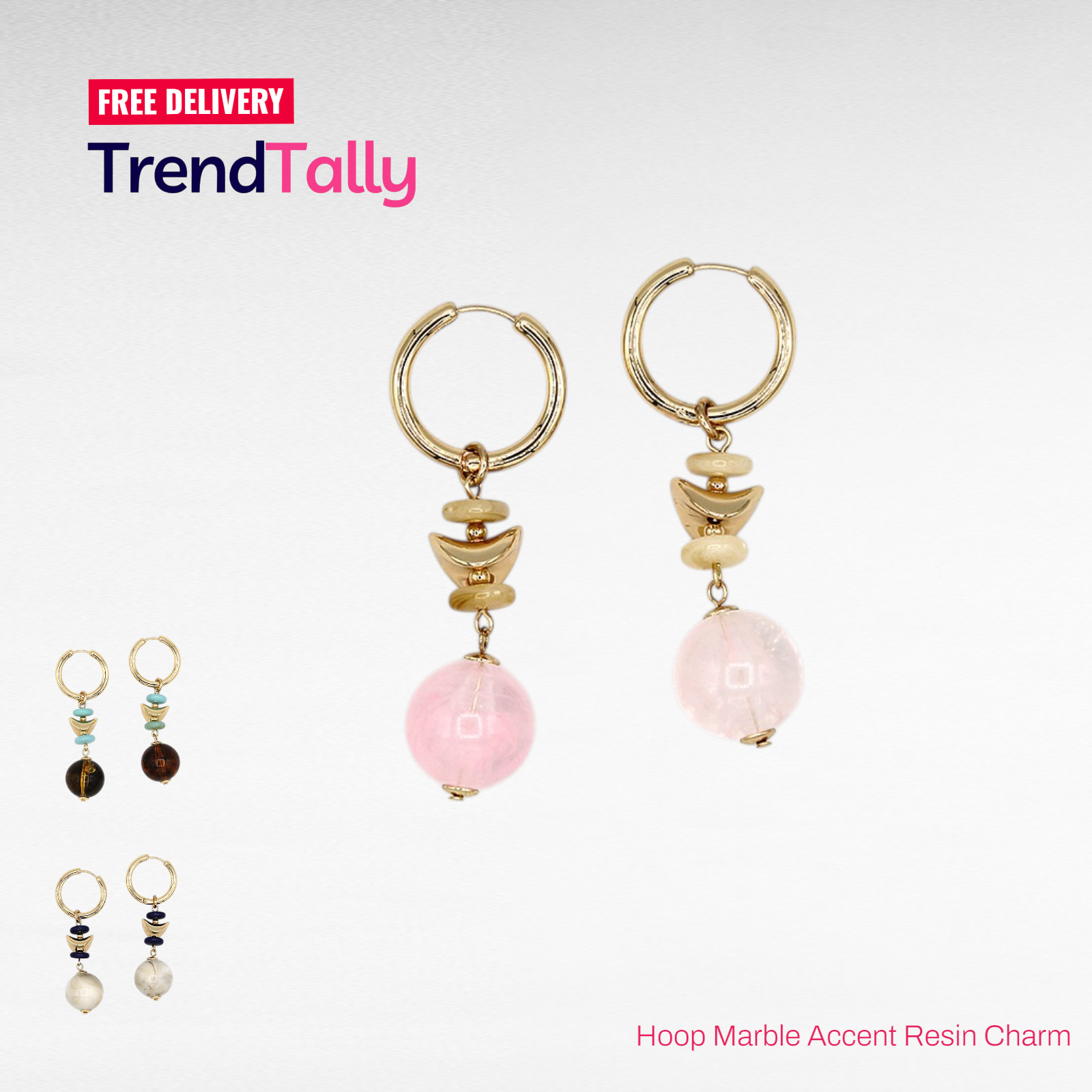 Hoop Earrings Marble Accent Resin Charm Dangle Lightweight Fashion Jewelry