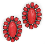 Western Stone Cluster Concho Earrings Silver Red White Turquoise Boho