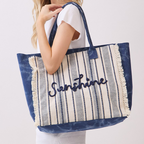 Toami Vintage Sunshine Stripe Fringe Tote Bag Beach Shopper Boho Large