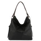 2-Way Hobo Shoulder Bag Dark Gray Black Faux Leather Stylish Everyday