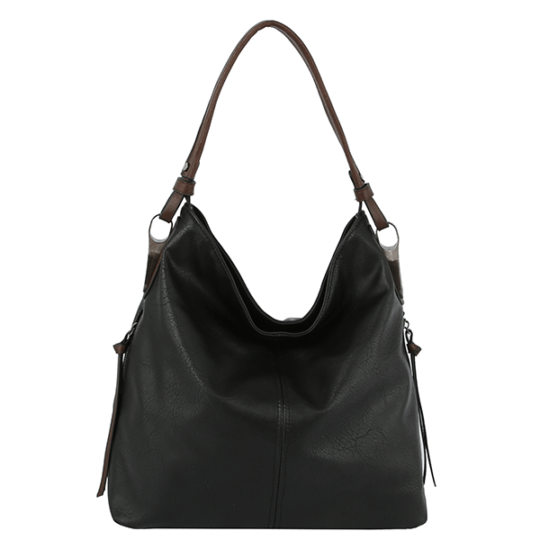 2-Way Hobo Shoulder Bag Dark Gray Black Faux Leather Stylish Everyday