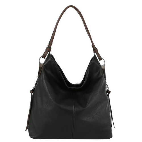 2-Way Hobo Shoulder Bag Dark Gray Black Faux Leather Stylish Everyday