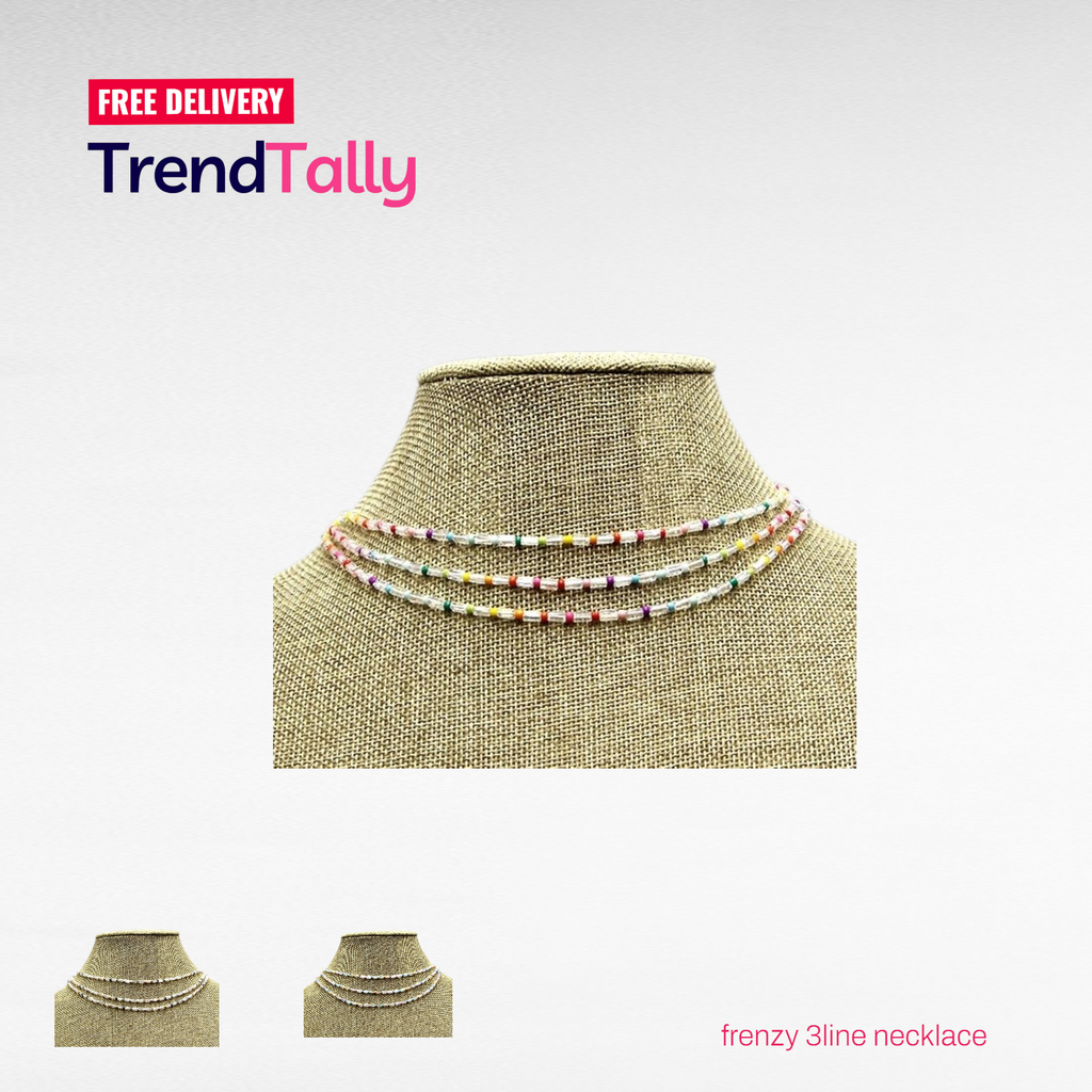 Frenzy 3 Line Clear Bead Choker Necklace Multi Color Beaded Fashion Je