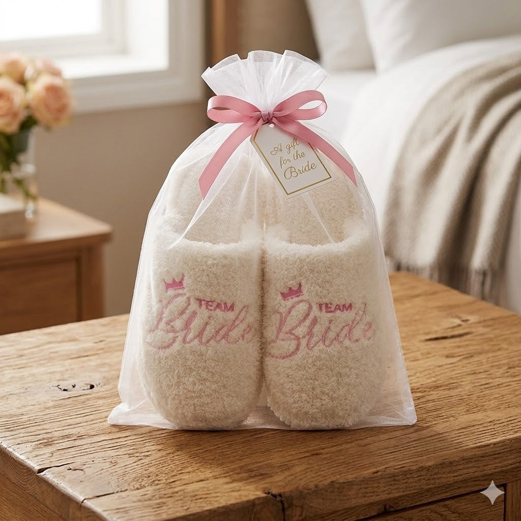 Team Bride Fuzzy Slippers Medium & Small Cozy Bridal Bachelorette Part