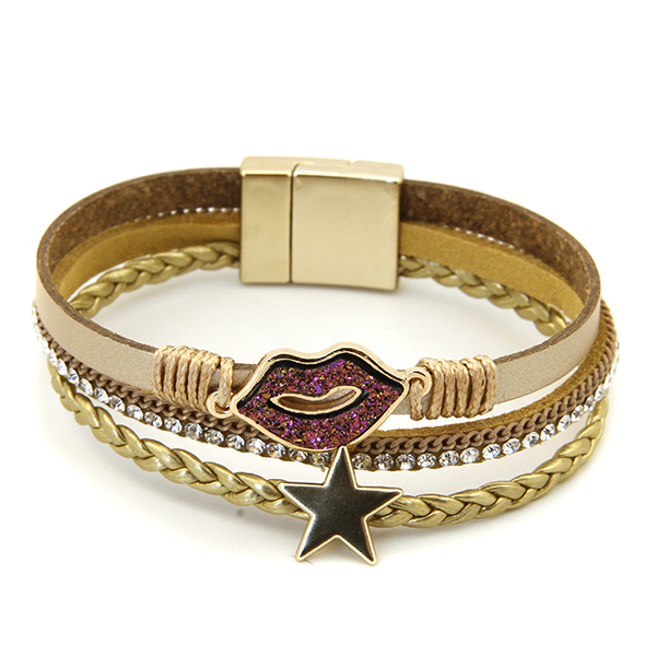 Viola 3 Stack Bracelet Set Glitter Lips Rhinestone Natural Beaded West