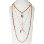 Garden Party 3-Strand Layered Necklace Gold Silver Mixed Metal Lock Lo