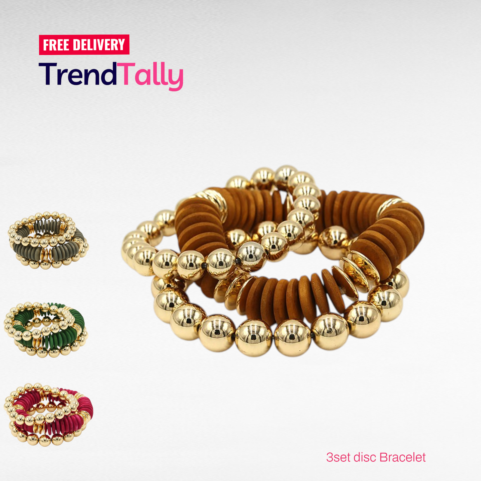 3pc Layered Bead & Disc Stretch Bracelet Set | Stackable Boho Jewelry