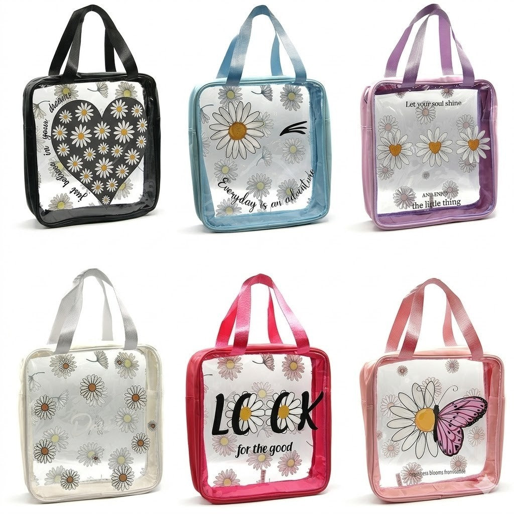 Clear Square Travel Tote Daisy Print 6 Colors Transparent Beach Bag Tr