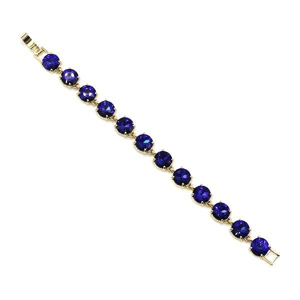 CNC Square Back Gemstone Link Bracelet Purple Stones Silver Tone Fashi