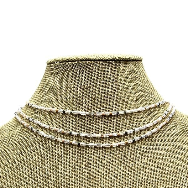 Frenzy 3 Line Clear Bead Choker Necklace Multi Color Beaded Fashion Je