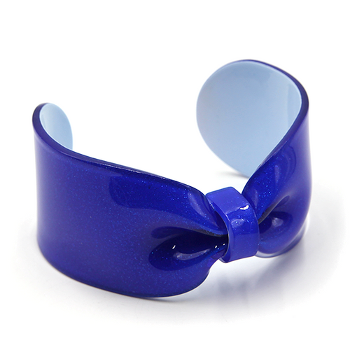Acrylic Bow Cuff Bracelet Glitter Blue Bangle Adjustable Fashion Jewel
