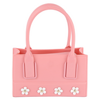 Viola Flower Accent Mini Box Bag Structured Floral Top Handle Handbag