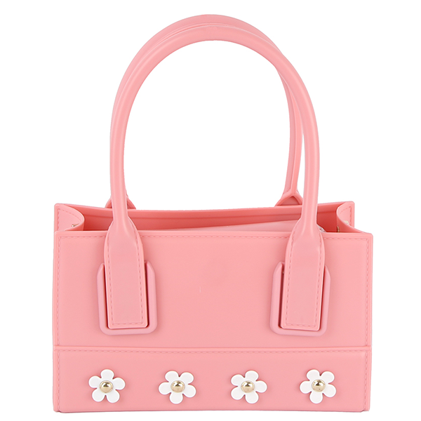 Viola Flower Accent Mini Box Bag Structured Floral Top Handle Handbag