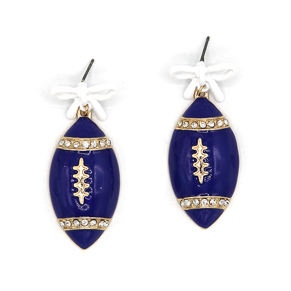 Enamel Football Bow Drop Earrings Gameday Sports Fan Jewelry Tailgate