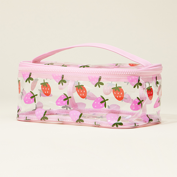 Print Clear Makeup Bag with Handle Travel Cosmetic Pouch Toiletry Orga