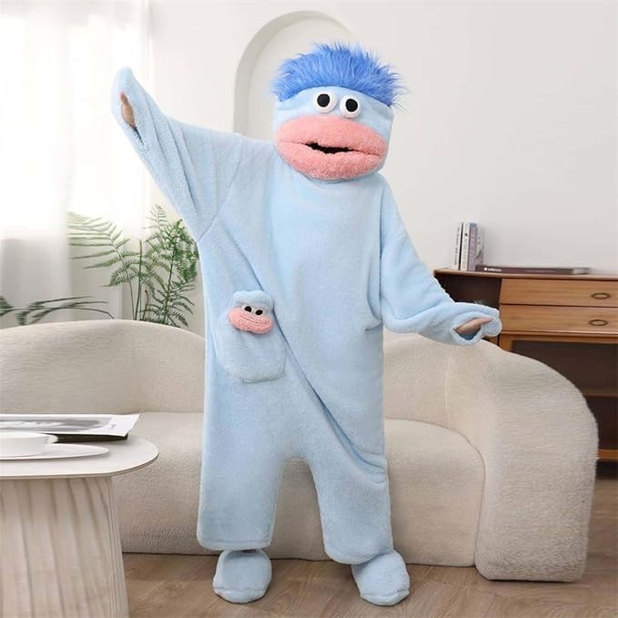 Blue Big Mouth Funny Adult  - Cozy Fleece Jumpsuit Sleepwear Gift