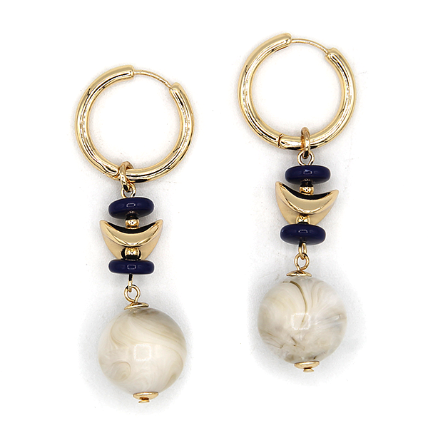 Hoop Earrings Marble Accent Resin Charm Dangle Lightweight Fashion Jewelry