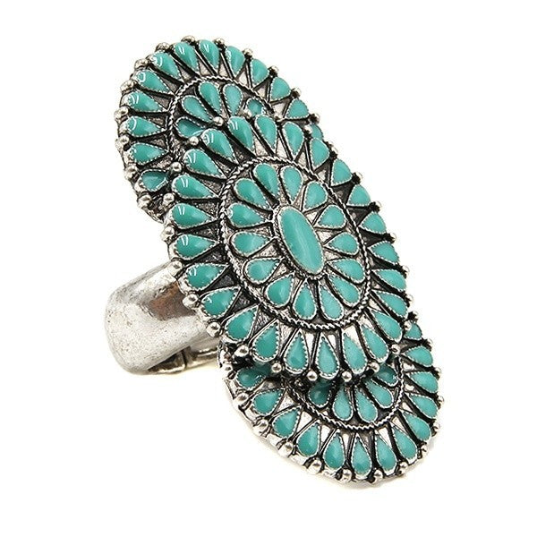 Treasure Navajo Stone Concho Ring Western Boho Statement Adjustable Je