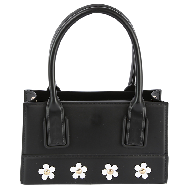 Viola Flower Accent Mini Box Bag Structured Floral Top Handle Handbag