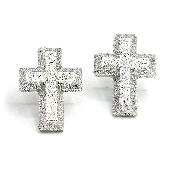 Glitter Accent Cross Light Pink Earrings – Trendy, Sparkling, Gift-R