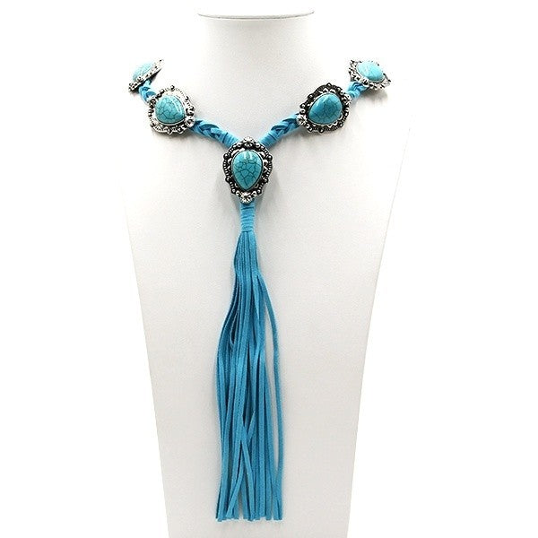 Western Navajo Style Wildflower Concho Necklace Turquoise Black Bead B