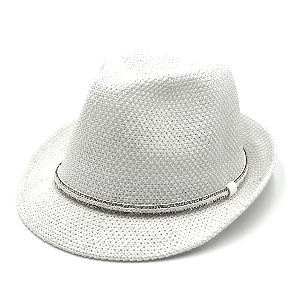 Straw Fedora Sun Hat Rhinestone Band Lightweight Summer Beach Hat Pana