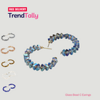 Crystal Glass Bead Hoop Earrings - C-Shaped Iridescent Statement