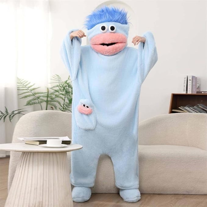 Blue Big Mouth Funny Adult  - Cozy Fleece Jumpsuit Sleepwear Gift