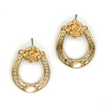 Western Rose Horseshoe Dangle Gold Earrings for Women