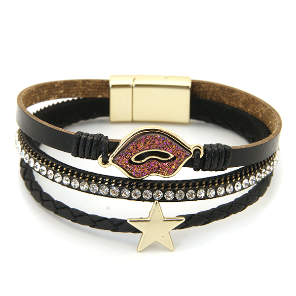 Viola 3 Stack Bracelet Set Glitter Lips Rhinestone Natural Beaded West